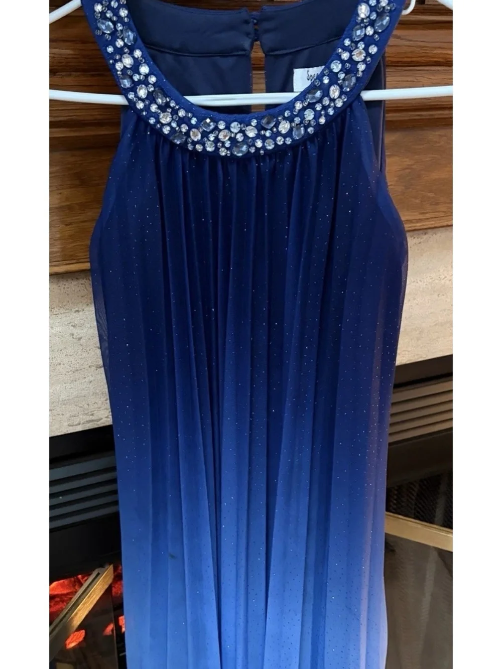 Girls Navy Blue Embellished Halter Dress
